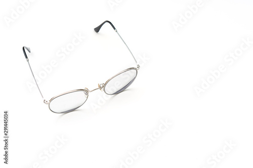 Eye glasses frame silver isolated on white background.