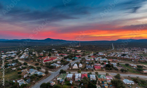 Sunrise over the small town of Jansenville in the arid Karoo region of South Africa.
