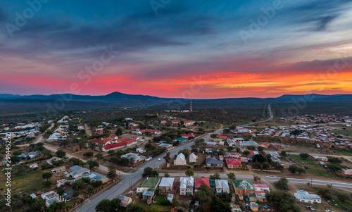 Sunrise over the small town of Jansenville in the arid Karoo region of South Africa. photo