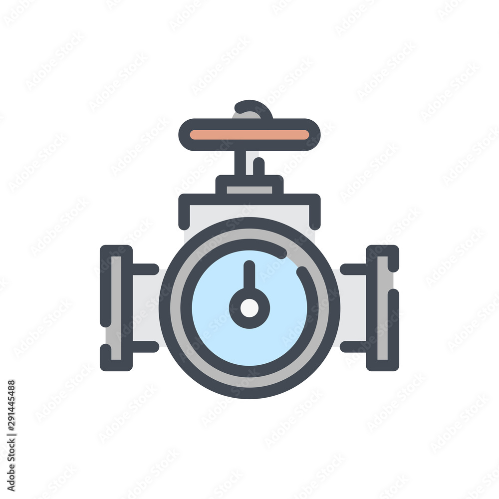 Oil and gas pipeline with valve color line icon. Pipe with faucet vector outline colorful sign. Oil and gas pipeline with valve color line icon. Pipe with faucet vector outline colorful sign.