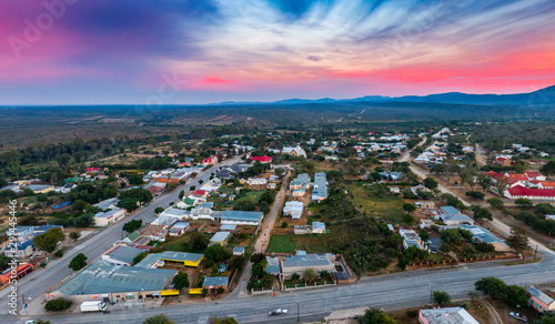 Sunrise over the small town of Jansenville in the arid Karoo region of South Africa.