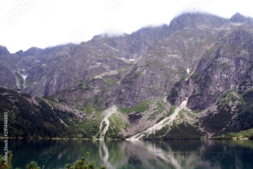 Lake in mountains. Morskie Oko( Sea Eye) Lake is the most popular place in High Tatra Mountains in Europe, Poland. Famous tourist place.