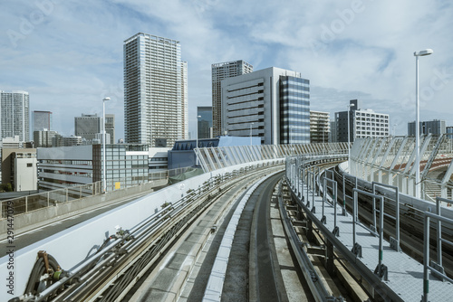 Cityscape from monorail sky train in Tokyo