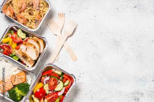 Food delivery concept - healthy lunch in boxes.