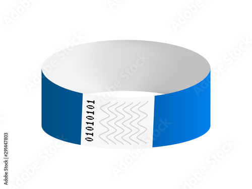 Vector illustration of blue cheap empty bracelet or wristband. Sticky hand entrance event paper bracelet isolated on a white background. Template or mock up suitable for various uses of identification