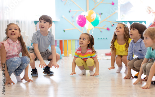 Leisure of preschool children. Entertainment at a children's party. Acting and developing games for children