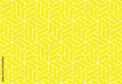 Abstract geometric pattern with stripes, lines. Seamless vector background. White and yellow ornament. Simple lattice graphic design