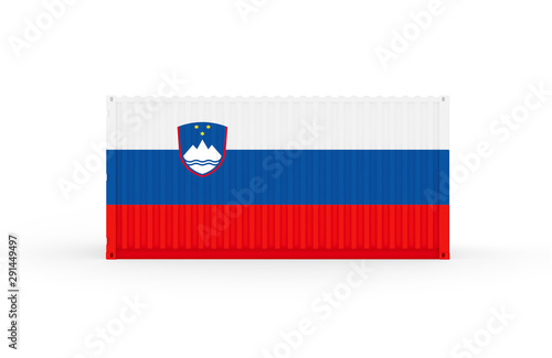 Free Download 3D Illustration of Cargo Container with Slovenia Flag on white background with shadows. Delivery, transportation, shipping freight transportation. - GFXLoad
