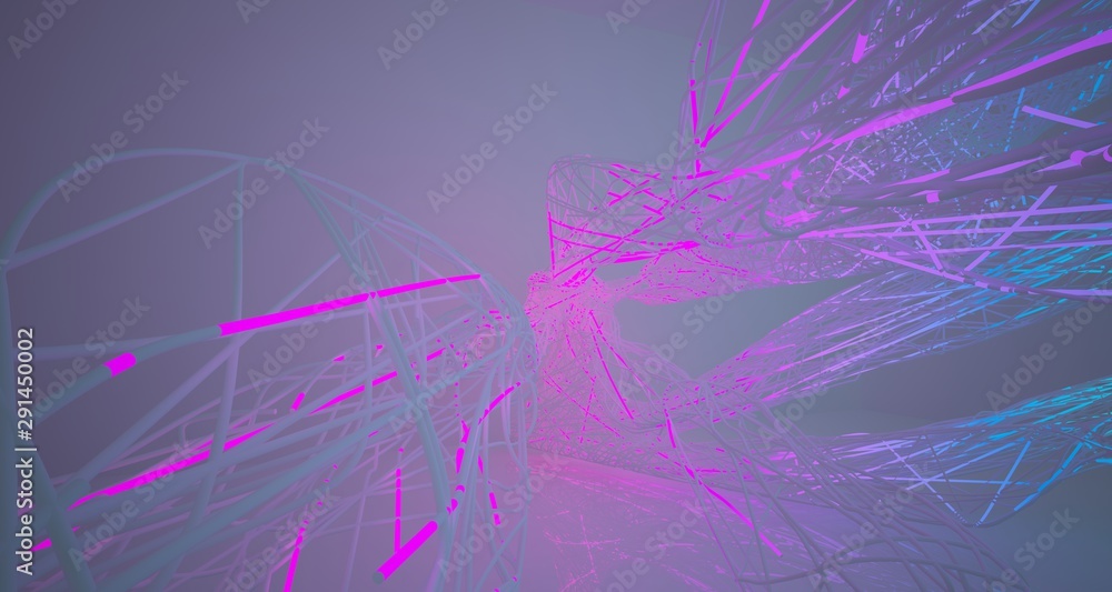 Abstract architectural smooth white interior of a minimalist wires with color gradient neon lighting. 3D illustration and rendering. Abstract architectural smooth white interior of a minimalist wires with color gradient neon lighting. 3D illustration and rendering.