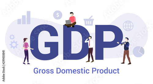 gdp global domestic product concept with big word or text and team people with modern flat style - vector