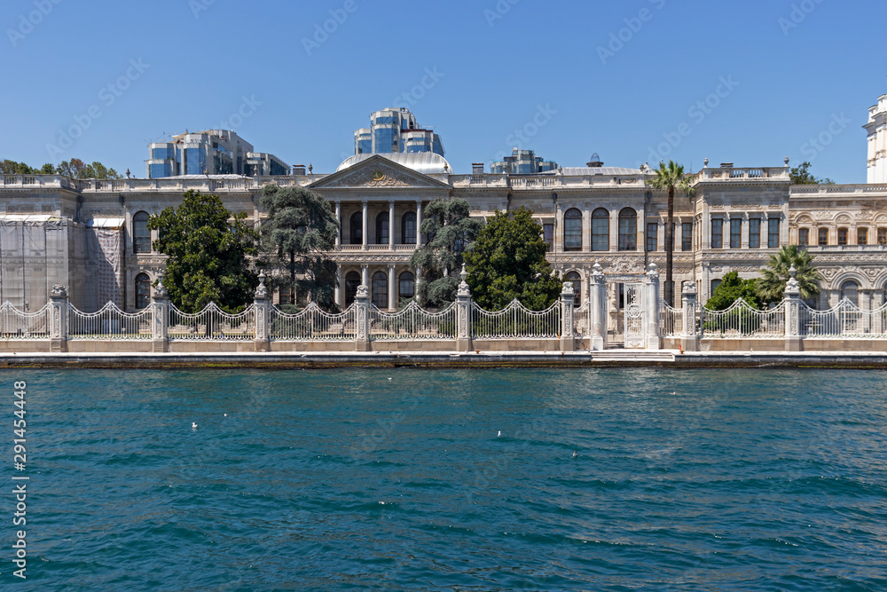 Panorama from Bosporus to Dolmabahce Palace city of Istanbul