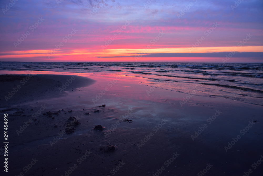 Colorful summer evening over the Baltic sea in Jurmala, Latvia.