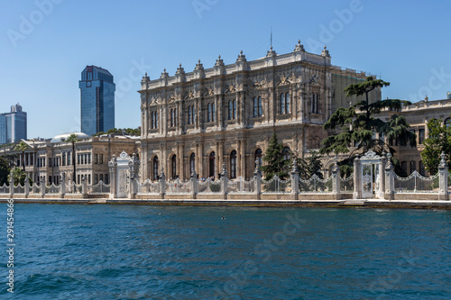 Panorama from Bosporus to Dolmabahce Palace city of Istanbul