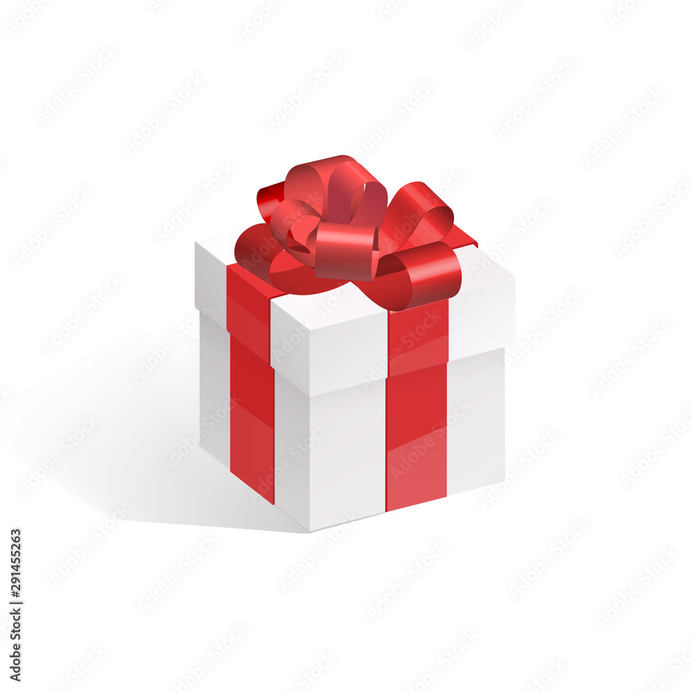 Gift box with red bow isolated on white background. Realistic vector illustration. Gift box with red bow isolated on white background. Realistic vector illustration.