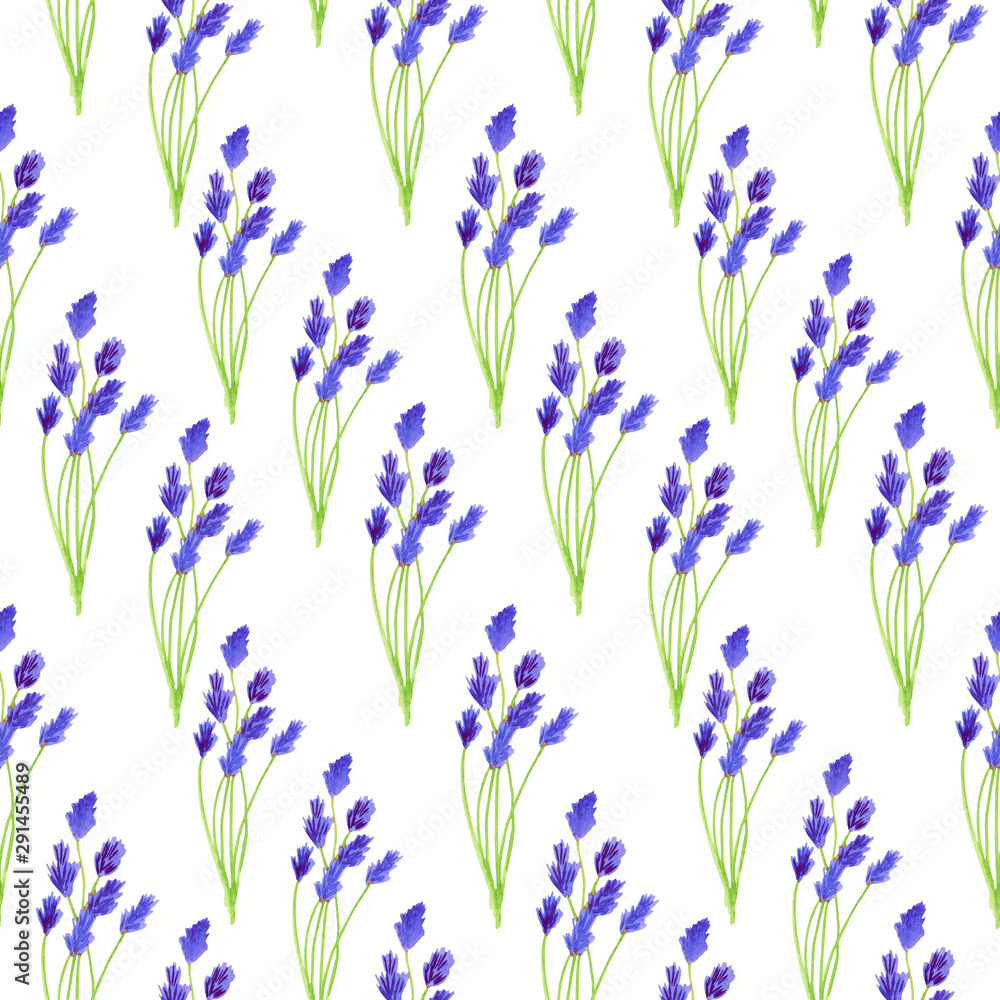 Watercolor beautiful campanula seamless pattern. Abstract floral illustration with bluebell isolated on white background. Hand drawn purple flowers for design, decoration, fabric, textile, print