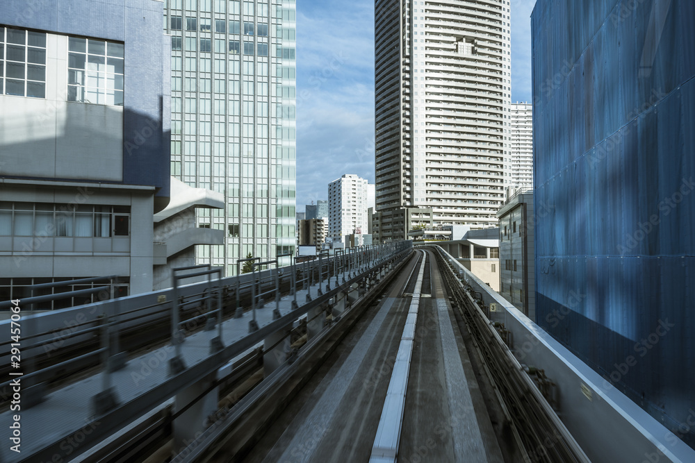 Cityscape from monorail sky train in Tokyo Cityscape from monorail sky train in Tokyo