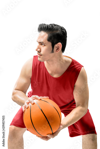 Asian man playing basketball in action