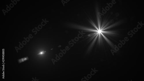 Lens Flare light over Black Background. Easy to add overlay or screen filter over Photos. © sanee