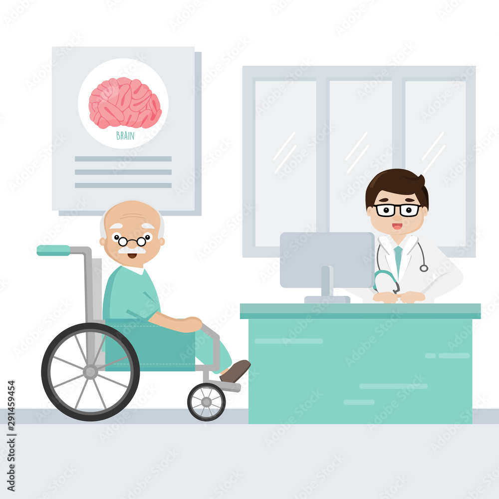 The doctor explain the symptoms of brain disease to senior patient. The doctor explain the symptoms of brain disease to senior patient.