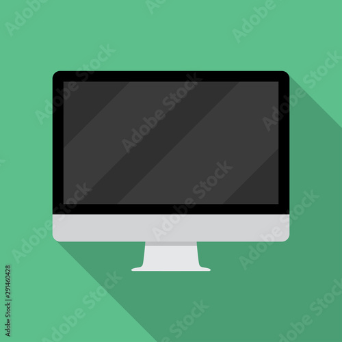 Monitor icon in a flat design with long shadow