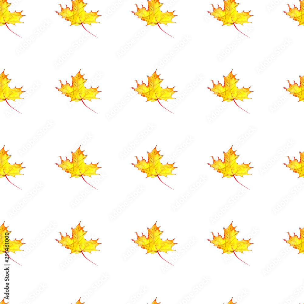 Seamless pattern with autumn maple leaves. Watercolor design for fabric, packaging, paper. Hand drawn Seamless pattern with autumn maple leaves. Watercolor design for fabric, packaging, paper. Hand drawn