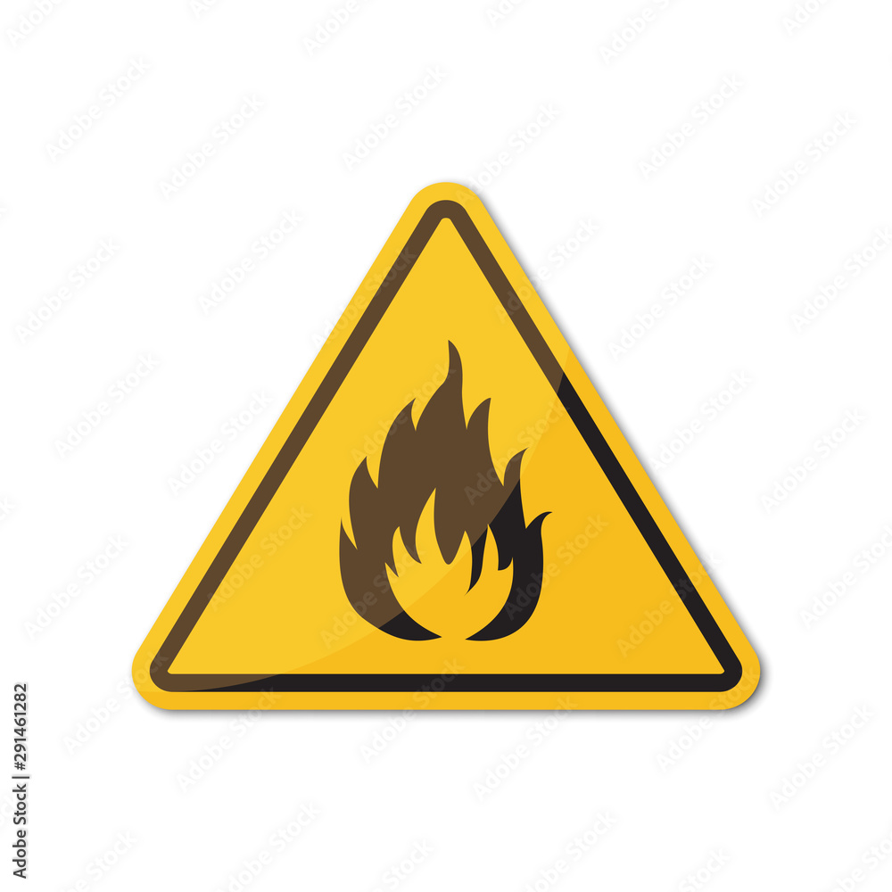 Flammable hazard yellow sign with shadow on a white background Flammable hazard yellow sign with shadow on a white background