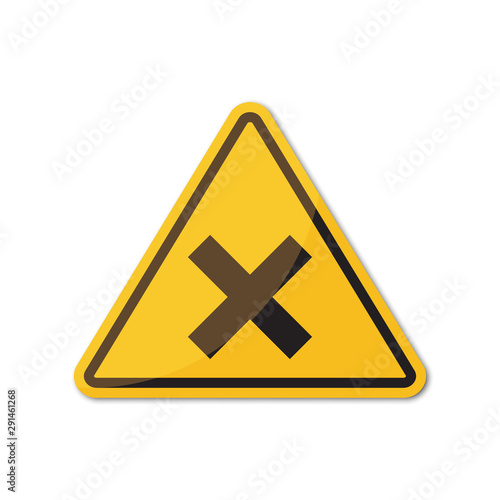 Harmful hazard yellow sign with shadow on a white background