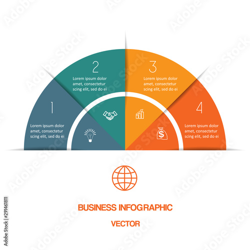 Infographic. Color Semicircle. template with text areas on 4 positions