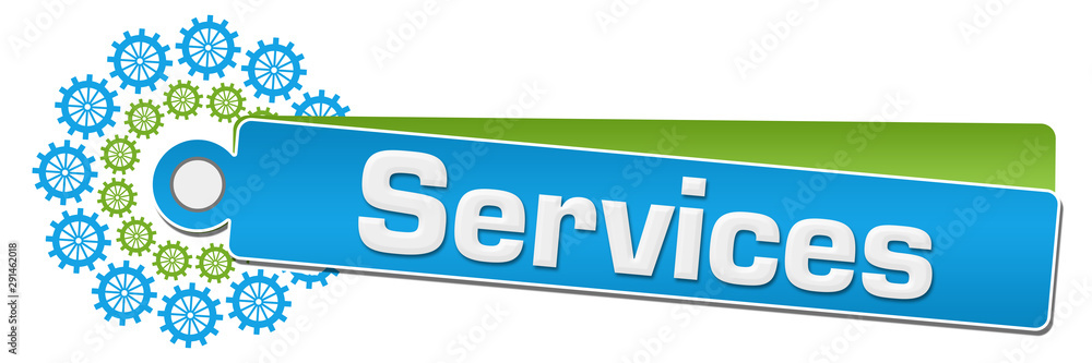 Services Green Blue Gears Circular Label Services Green Blue Gears Circular Label