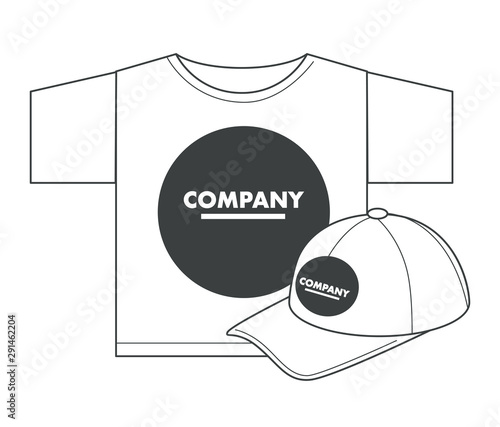 T-shirt and cap with corporate identity print, printing studio