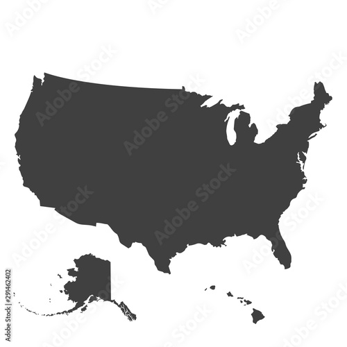 USA map with Alaska and Hawaii in black color on a white background
