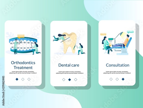 Dentist mobile app onboarding screens vector template