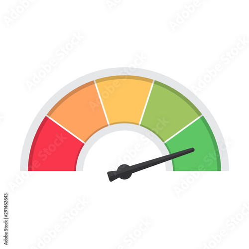 Idicator of satisfaction customer in a flat design. Speedometer rate. Feedback concept