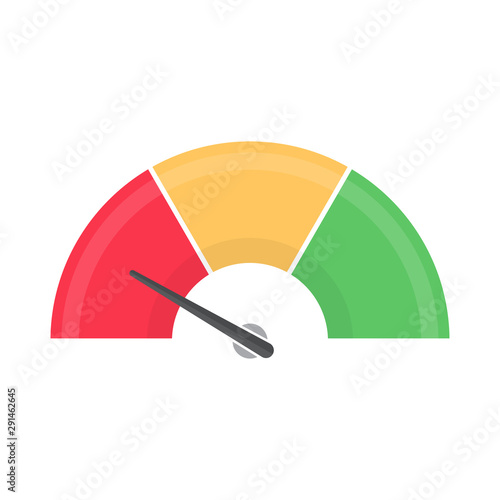 Idicator of satisfaction customer in a flat design. Speedometer rate. Feedback concept