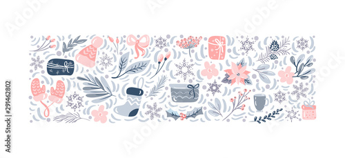 Christmas vector ornament patternd elements. Isolated xmas illustration for greeting card, poster design