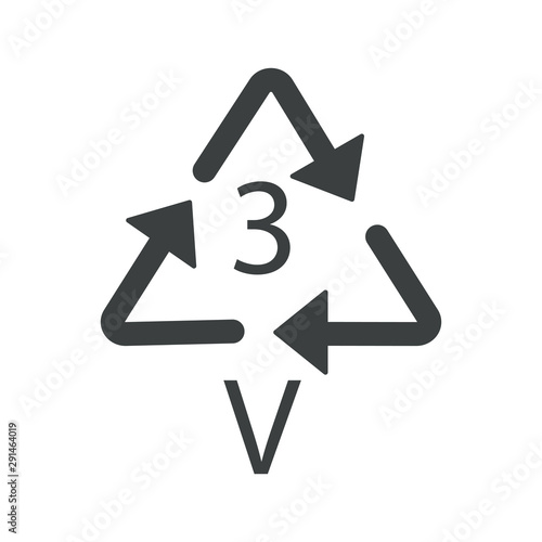 V 3 recyclable product symbol, plastic recycling triangle