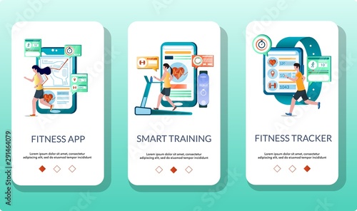 Fitness mobile app onboarding screens vector template