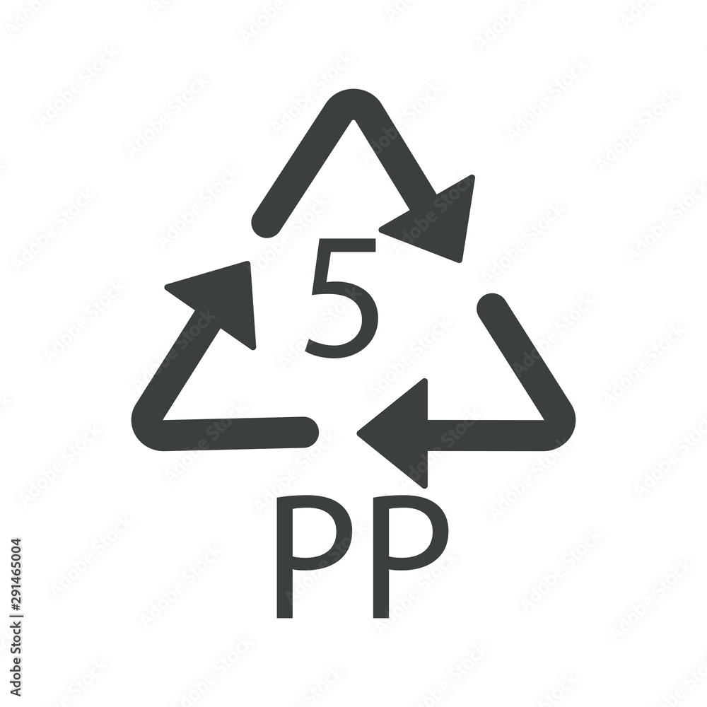 PP 5 plastic recycling symbol, polypropylene sign, isolated icon PP 5 plastic recycling symbol, polypropylene sign, isolated icon