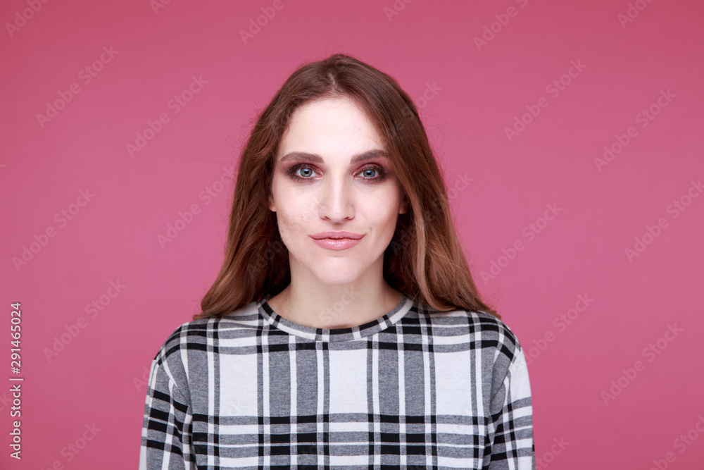 Pretty model on the pink background isolated Pretty model on the pink background isolated