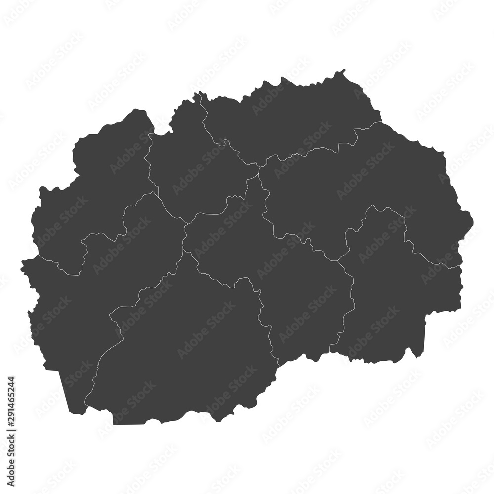 Macedonia map with selected regions in black color on a white background