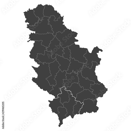 Serbia map with selected regions in black color on a white background