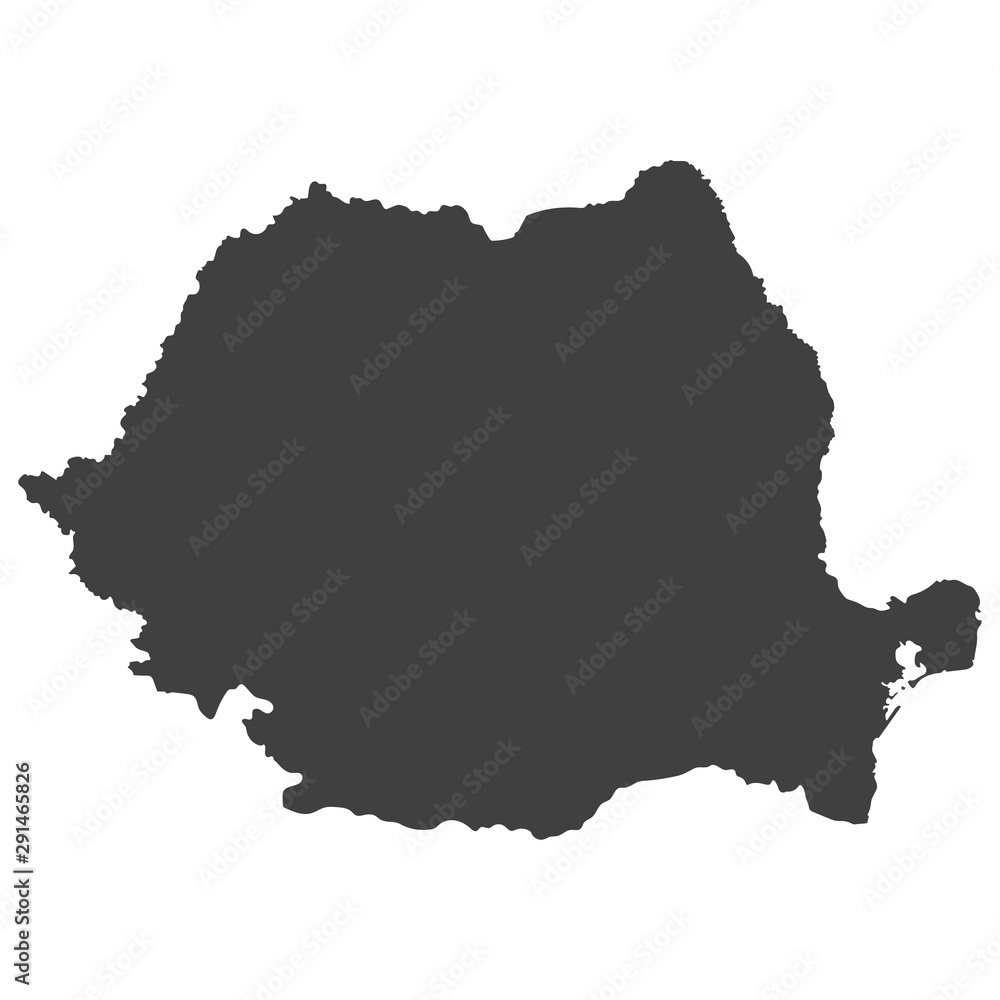 Romania map in black color on a white background