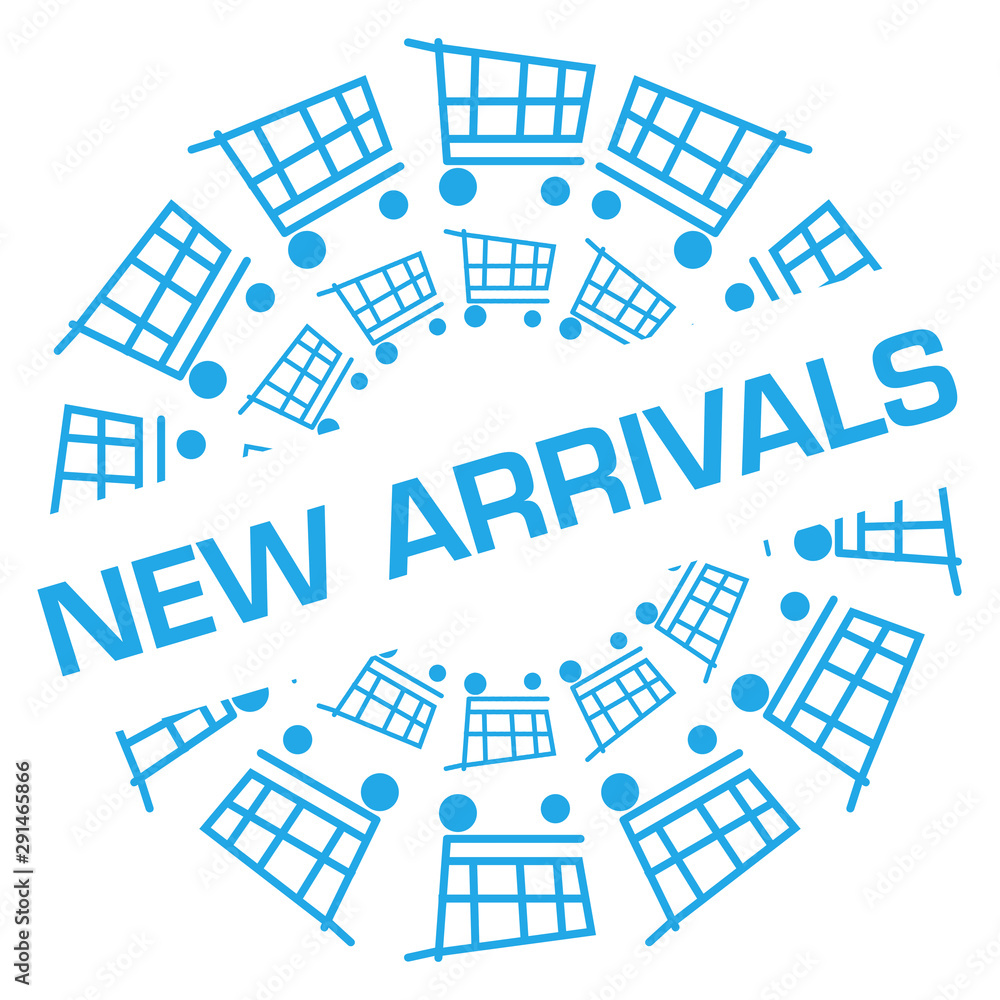 New Arrivals Blue Shopping Cart Circular Badge Style 