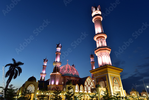 Lombok Islamic Center Mosque illimunated at night, Lombok Island, Indonesia
