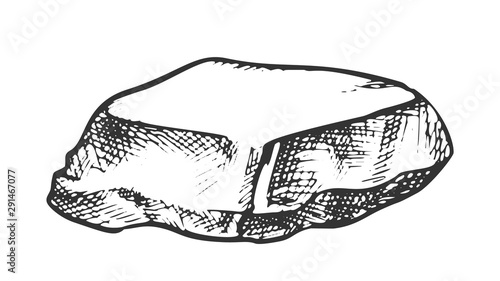 Stone Cobble Boulder Smooth Top Vintage Vector. Solid Heavy Stone Cliff Mountain Detail. Natural Block Slate Engraving Template Hand Drawn In Retro Style Black And White Illustration
