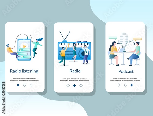 Radio online mobile app onboarding screens vector template