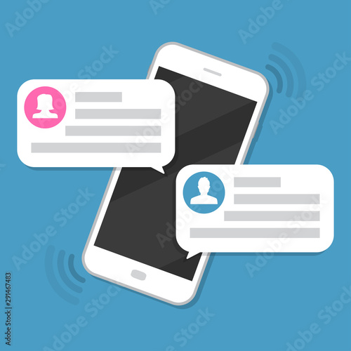Smartphone with chat messages notification in a flat design