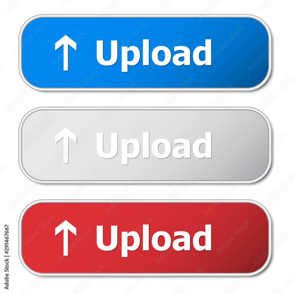 Set of upload button with metal frame and shadow Set of upload button with metal frame and shadow