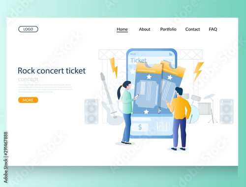 Rock concert ticket vector website landing page design template