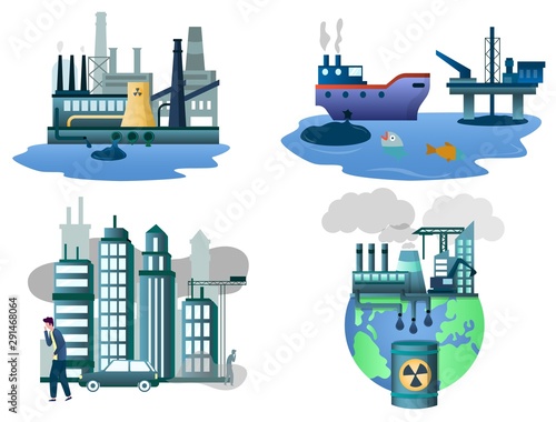 Environment pollution vector concept isolated illustration set